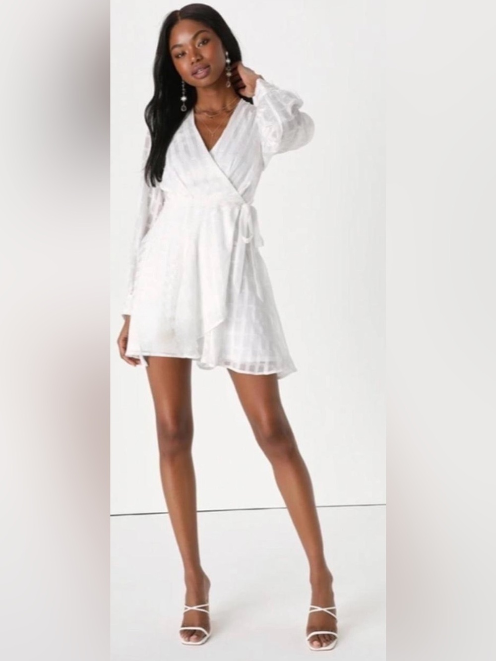 LULUS White Long Sleeve Wrap Mini Dress NWOT